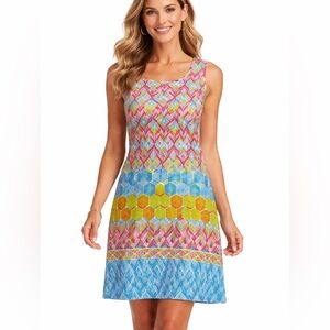 Ronni Nicole Large Sleeveless Shift Dress Colorful Geometric Print Easter Cruise